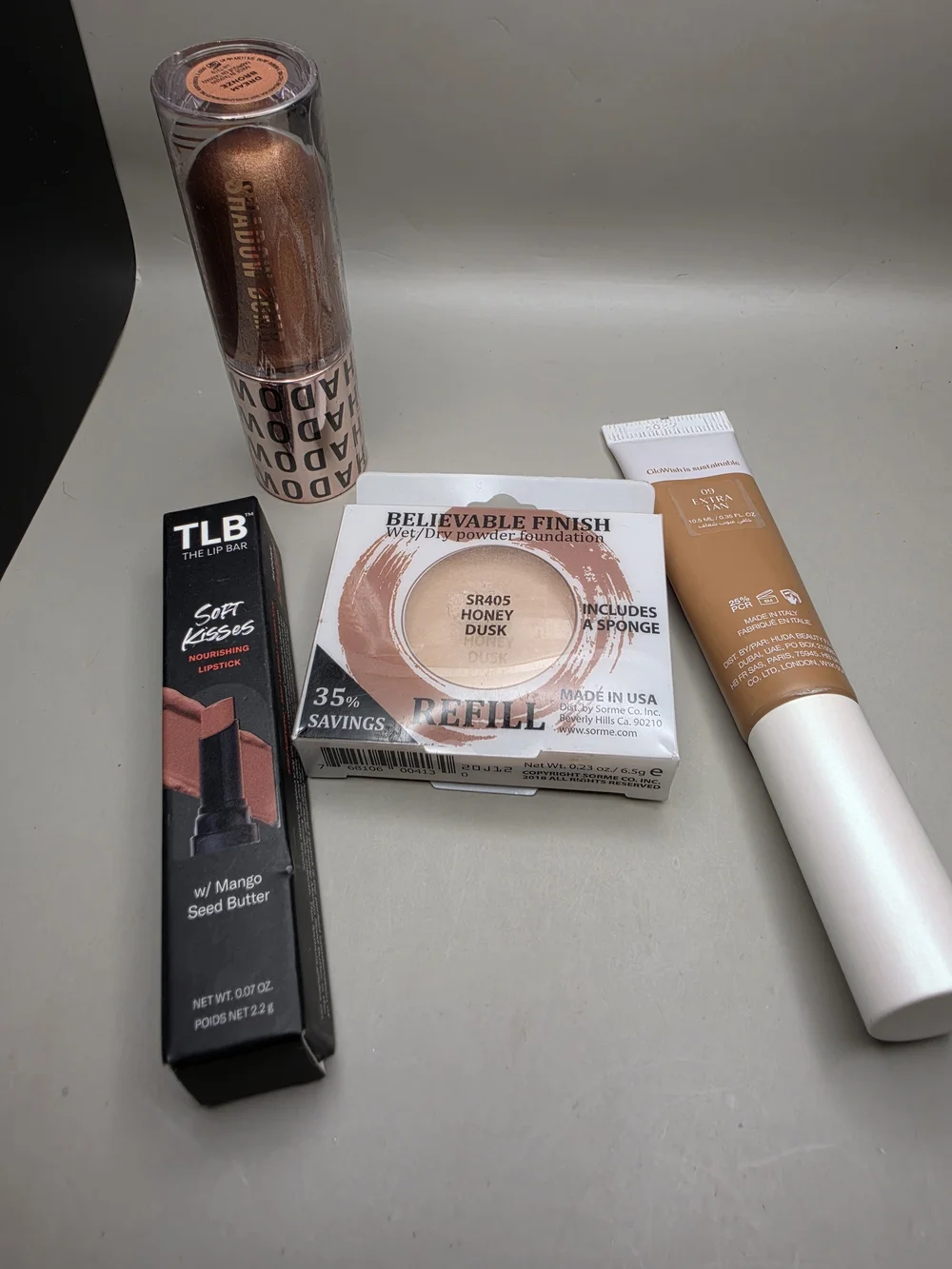 Makeup Set with Neutral Bronze & Honey Shades Eyeshadow, Foundation, Lipstick